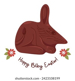 Cute Easter chocolate bilby with greeting. Vector illustration. Festive paschal Australian animal symbol