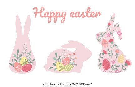 Cute easter collection in simple design. Easter bunny set in vintage style.