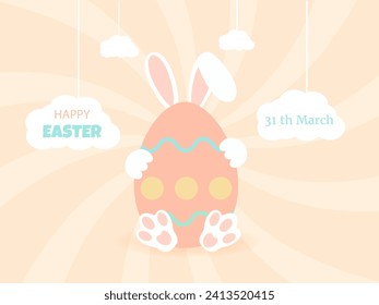 A cute Easter composition in pastel colors. Easter eggs, rabbit. Retro style. Perfect for greeting card,cover art. Vector illustration.3