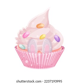 cute easter cupcake, bunny ears, easter eggs, holiday cupcake 