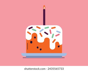 Cute Easter cupcake with candle on pink background
