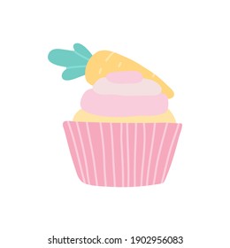 Cute Easter cupcakes with carrot. Vector isolated illustration on white background