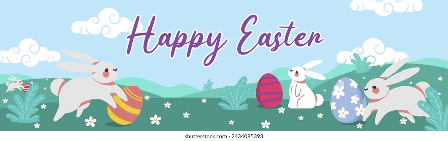 Cute Easter Day Banner Template. Suitable for Greeting Card, Poster, Web Banner. Selamat Paskah. Vector Illustration