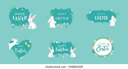 Cute Easter design, creative typography and lovely decoration, hand drawn Easter eggs, doodle flowers and decoration - great for banners, cards, wallpaper, invitations - vector design