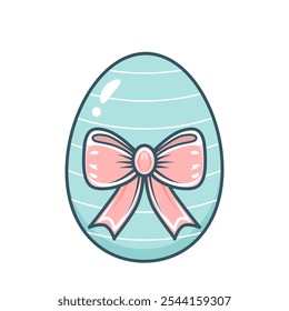 cute easter egg with bow in vintage style. flat vector illustration on white background