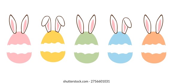 Cute easter egg with bunny ears illustration set in pastel colors for sticker, tag, label, card, wall art and printable design.