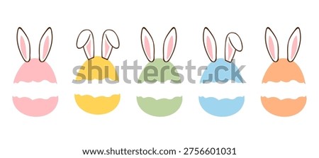 Cute easter egg with bunny ears illustration set in pastel colors for sticker, tag, label, card, wall art and printable design.