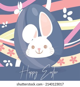 Cute easter egg decorated with a bunny Happy easter card Vector