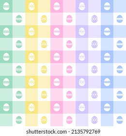 Cute Easter Egg Element Pastel Rainbow Checkered Colorful Plaid Gingham Pattern Background Vector Cartoon Illustration Tablecloth, Picnic mat wrap paper, Mat, Fabric, Textile, Scarf