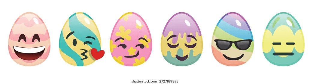 Cute Easter egg emoji collection with happy and funny facial expressions
