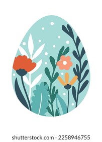 Cute easter egg with floral ornament flat icon. Vector illustration