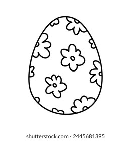 Cute Easter egg with flowers isolated on white background. Vector hand-drawn illustration in doodle style. Perfect for holiday designs, cards, logo, decorations.