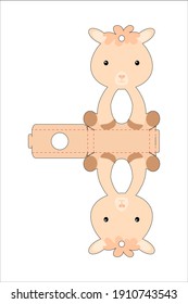 Cute easter egg holder alpaca  template. Retail paper box for the easter egg. Printable color scheme. Laser cutting vector template. Isolated packaging design illustration.