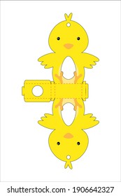 Cute easter egg holder chicken template. Retail paper box for the easter egg. Printable color scheme. Laser cutting vector template. Isolated packaging design illustration.