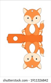Cute easter egg holder fox template. Retail paper box for the easter egg. Printable color scheme. Laser cutting vector template. Isolated packaging design illustration.
