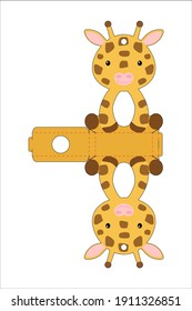 Cute easter egg holder giraffe template. Retail paper box for the easter egg. Printable color scheme. Laser cutting vector template. Isolated packaging design illustration.
