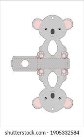 Ei-Ei-Ei-Eizellhalter koala-Vorlage. Einzelhandelsverpackung für das Osterei. Druckbares Farbschema. Laserschneiden von Vektorschablonen. Einzige Verpackungsdesign-Illustration.