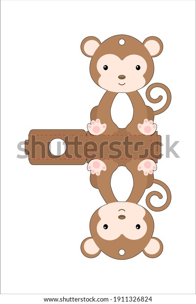 Cute easter egg\
holder monkey template. Retail paper box for the easter egg.\
Printable color scheme. Laser cutting vector template. Isolated\
packaging design\
illustration.