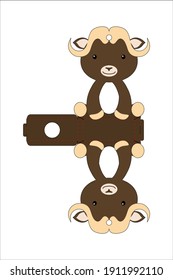 Cute easter egg holder musk ox template. Retail paper box for the easter egg. Printable color scheme. Laser cutting vector template. Isolated packaging design illustration.