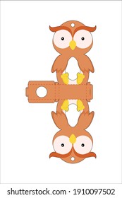 Cute easter egg holder owl template. Retail paper box for the easter egg. Printable color scheme. Laser cutting vector template. Isolated packaging design illustration.