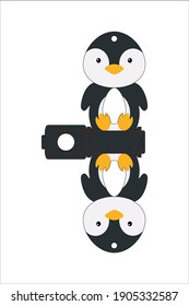 Cute easter egg holder penguin template. Retail paper box for the easter egg. Printable color scheme. Laser cutting vector template. Isolated packaging design illustration.