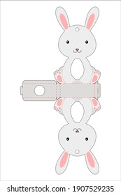 Cute easter egg holder rabbit template. Retail paper box for the easter egg. Printable color scheme. Laser cutting vector template. Isolated packaging design illustration.