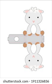 Cute easter egg holder sheep template. Retail paper box for the easter egg. Printable color scheme. Laser cutting vector template. Isolated packaging design illustration.