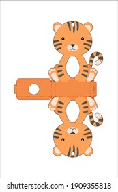 Cute easter egg holder tiger template. Retail paper box for the easter egg. Printable color scheme. Laser cutting vector template. Isolated packaging design illustration.