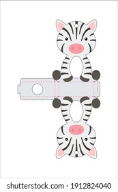 Cute easter egg holder zebra template. Retail paper box for the easter egg. Printable color scheme. Laser cutting vector template. Isolated packaging design illustration.