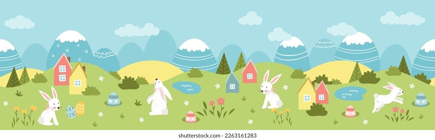 Cute Easter Egg hunt design, map for children, hand drawn with cute bunnies, eggs and decorations - great for invitations, banners, wallpapers - vector 