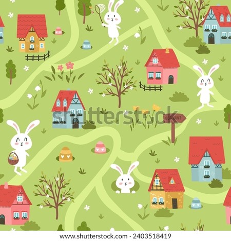 Cute Easter Egg hunt design for children, hand drawn with cute bunnies, eggs and decorations - great for party invitations, banners, wallpapers - vector 