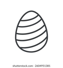 Cute Easter egg icon. Hand drawn monochrome illustration of a painted egg with stripes isolated on a white background. Kawaii spring sticker. Vector 10 EPS.