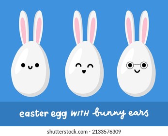 Cute Easter Egg Set Cartoon Style. Set of kawaii Easter Eggs with Expression