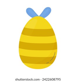 Cute Easter egg, in the shape of a wasp, bee with wings.  On a white isolated background 