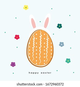 cute easter egg vector with cute bunny and flower