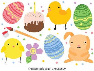 Cute Easter Eggs and Animals Set