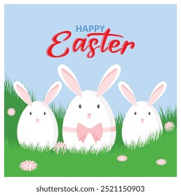 Cute Easter Eggs with Easter Bunny. Spring religious celebration. Easter 2025 concept. Flat vector illustration.