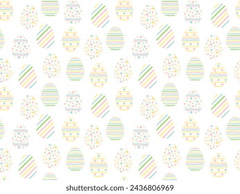 Cute Easter Eggs decorated dots with stripes. Seamless pattern. Hand drawn element for design. Traditional holiday symbol. Great for wallpaper, banner, packaging, flyer