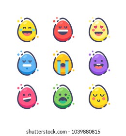 Cute Easter eggs. Emoji egg. Smile eggs. Isolated flat vector illustration on white background.