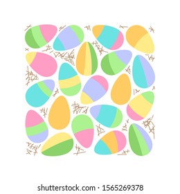 Cute Easter Eggs geometric abstract background in flat minimalism style, can be used for Easter template design, greeting card, banner etc, vector illustration