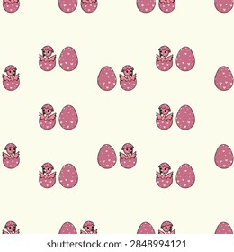 Cute Easter eggs and goslings seamless pattern vector background for holiday wrapping paper design.