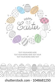 Cute Easter eggs in gray outline enclose text at the center and space for text at the bottom. Poster or logo design for Easter festival in vector illustration.