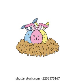 cute easter eggs. vector egg decorated with three faces and ears