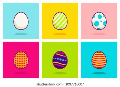 Cute Easter Eggs Vector Illustration. 3D Flat Design Set on Bright Color Background