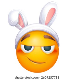 Cute Easter emoji on white background. Easter emoticon with false bunny ears. Cute emoticon 