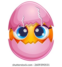 Cute Easter emoji on white background. Happy Easter emoticon in pink eggshell. Cute emoticon
