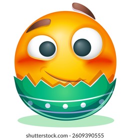 Cute Easter emoji on white background. Happy Easter emoticon in green eggshell. Cute emoticon