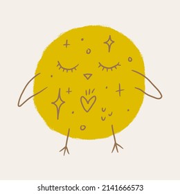 Cute Easter friendly baby chicken bird spring illustration in kawaii style