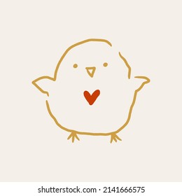 Cute Easter friendly baby chicken bird spring illustration in kawaii style