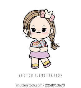 cute easter girl vector illustration